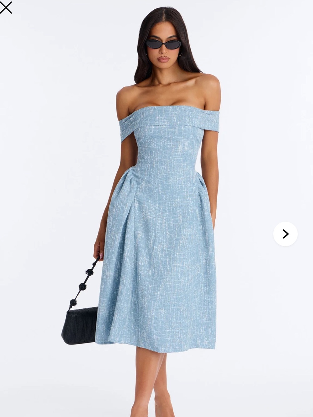 Off-Shoulder Light Blue Textured Midi Dress